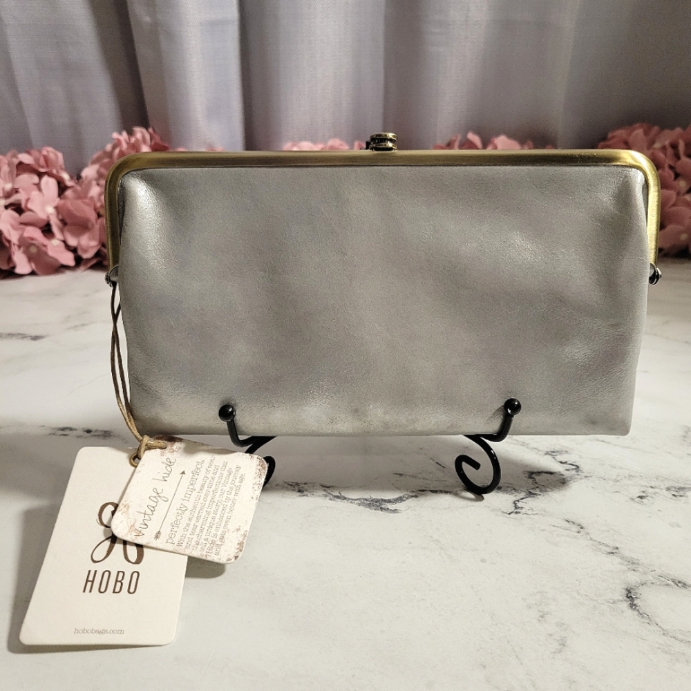 NWT HOBO LE Lauren Wallet/Clutch Silver Metallic Leather